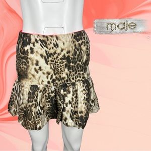 Maje Animal Print Fit & Flounced M J Lune Mini Skirt Size 38